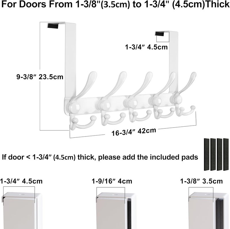 Dseap Over Door Hook 2.0 - Upgraded Version - Simple-Assembly, Strong, Heavy-Duty Stainless Steel 5-Tri-Hook Over The Door Hanger Rack, SimpleStrong Series, White, Pack of 2 - Image 5